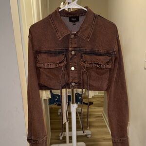 Chic Dark Brown Jean Jacket and skirt set